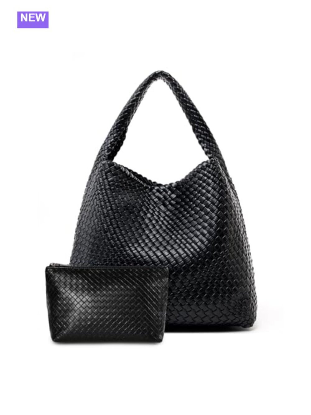 Large Woven Tote Bag for Women Woven Leather Handbag with Clutch